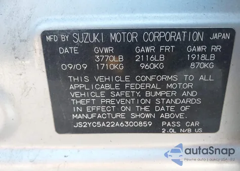2010 Suzuki Sx4 from USA, damaged, VIN JS2YC5A22A6300859